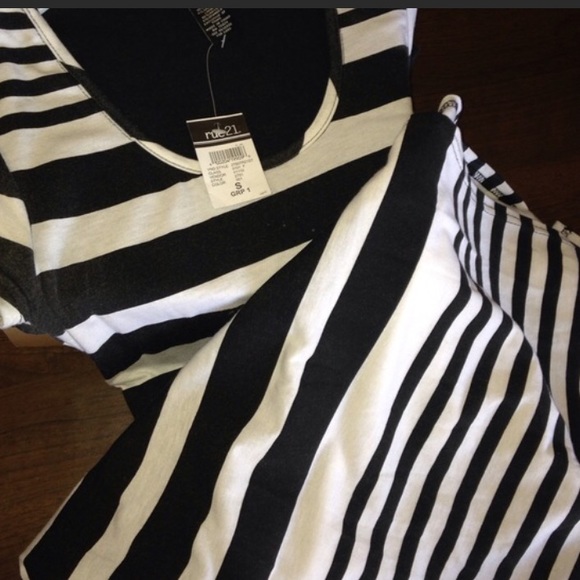 Long stripped black and white dress.