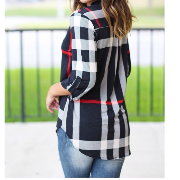 Navy plaid top - Picture 2 of 4