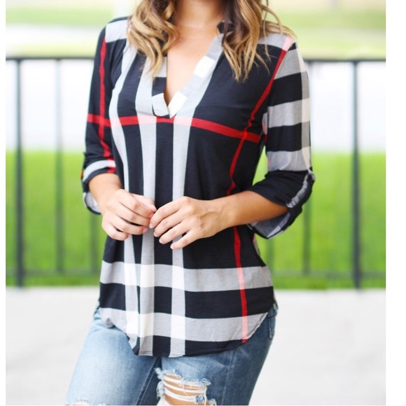 Navy plaid top - Picture 3 of 4