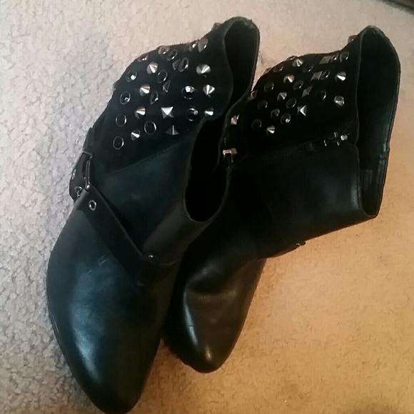Black stud heel ankle boots