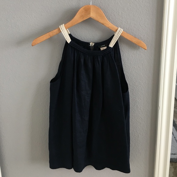 J Crew 100% Linen Top in Navy