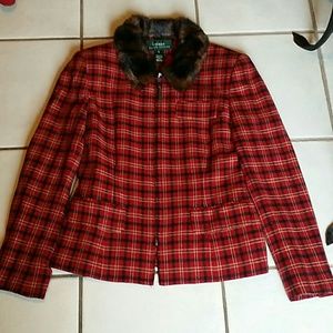 Ralph Lauren plaid jacket with faux fur collar
