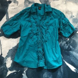 Aqua short sleeve button down shirt