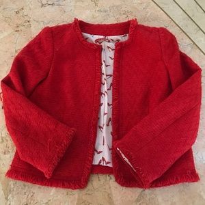 Alice + Olivia Red Tweed Cropped Blazer