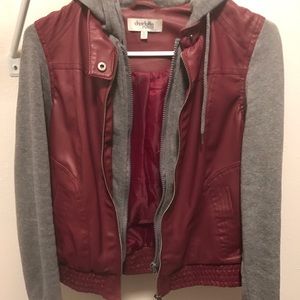 A faux leather/hoodie jacket