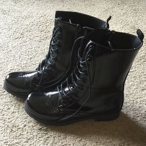 Patent leather combat boots