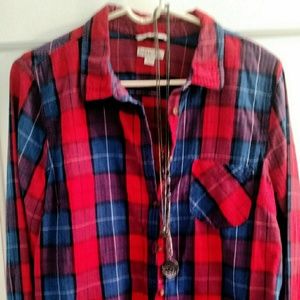 Red plaid button up flannel shirt