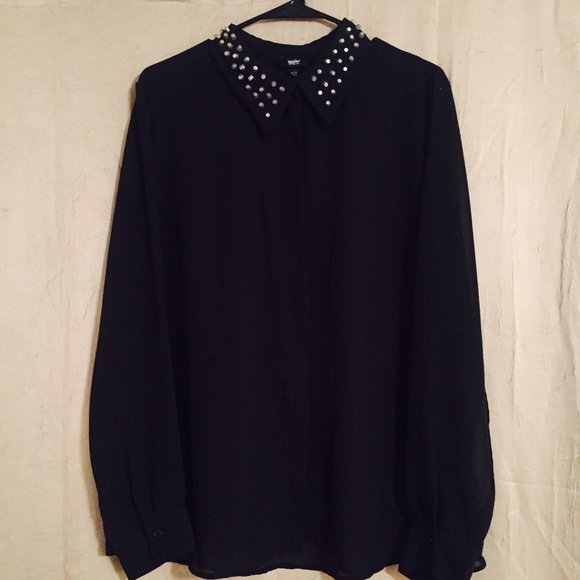 Studded collar button down blouse