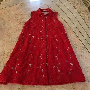 Alice + Olivia Red/Nude lace tunic dress