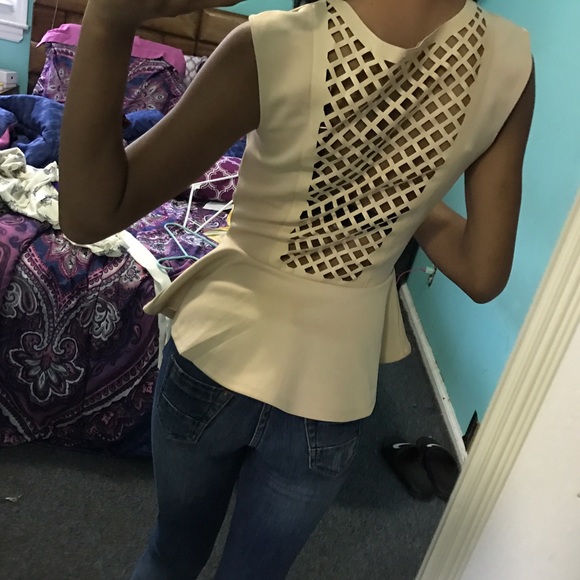 VEY CUTEE BEIGE PEPLUM TOP - Picture 3 of 4