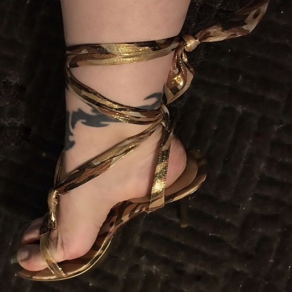 Guess by Marciano Shiny Animal Print Wrap Heels
