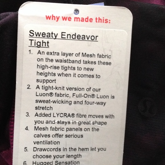 NWT Sweaty Endeavor Tght by LULULEMON - Picture 4 of 4