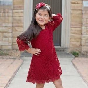 Crimson red lace dress plus headband Christmas