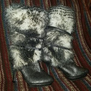 Faux fur stiletto boots