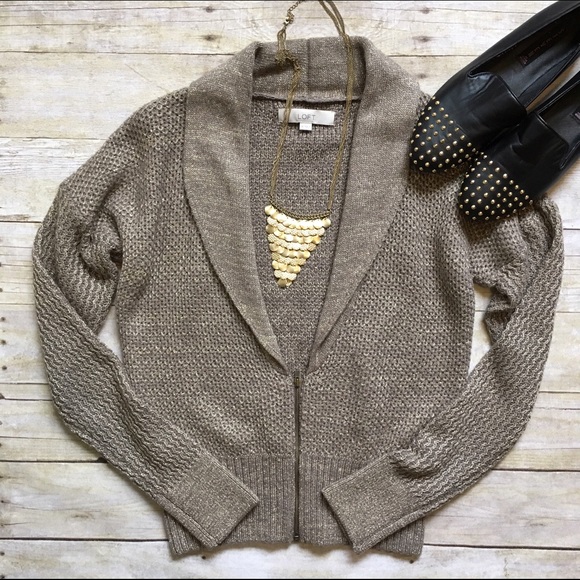 LOFT Sweaters - LOFT zip-up gold shimmer cardigan