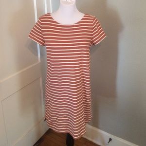 Loft Orange and White Striped T-Shirt Dress