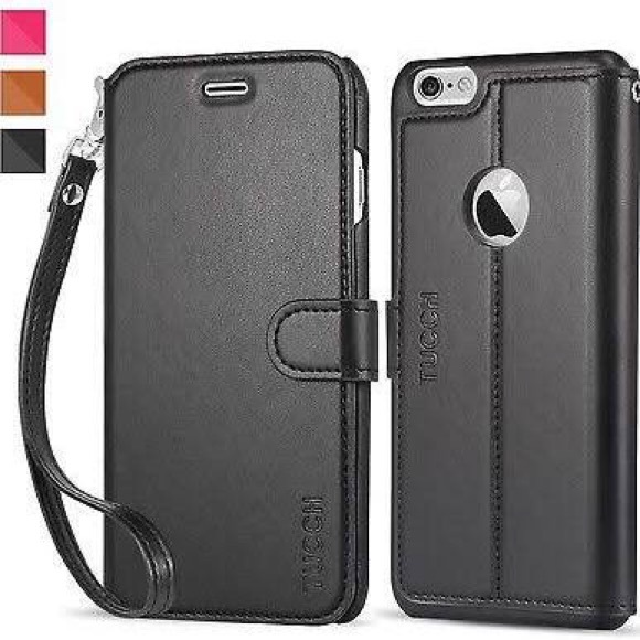 IPhone 6S Case *NWT* Black Leather + wrist strap