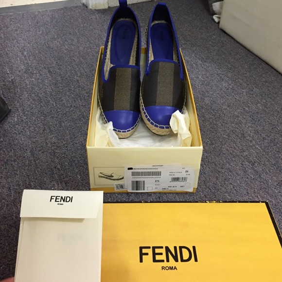 Fendi junia flat brown/royal blue espadrille
