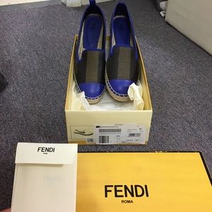 Fendi junia flat brown/royal blue espadrille