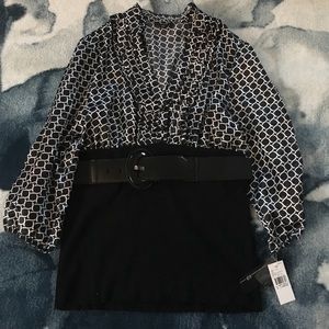 Black and white blouse with belt