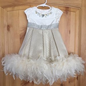 Ivory with Silver and Gold Feather Dress