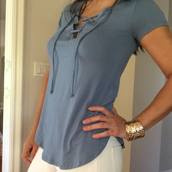 LAST ONE ☝️Denim Blue lace up top - Picture 2 of 4
