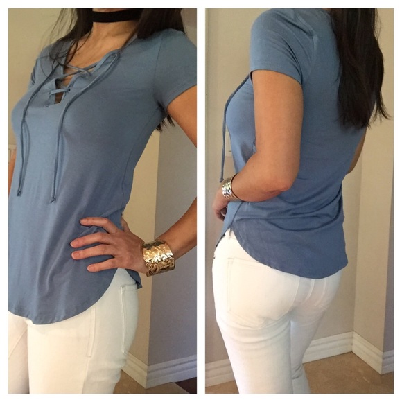 LAST ONE ☝️Denim Blue lace up top - Picture 3 of 4