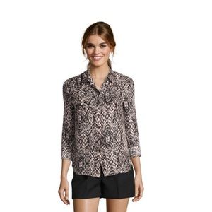 Haute Hippie Taupe Black Snake Print Silk Blouse