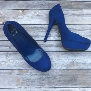 EUC COBALT SUEDE PLATFORM HEELS