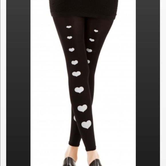 Zohara Black w/ white hearts footless tights New