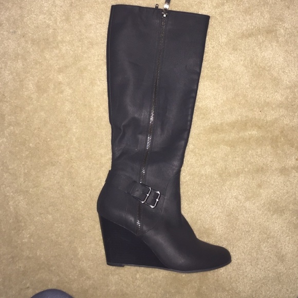 BCBGeneration Black Wedge Knee Boots- Never worn!