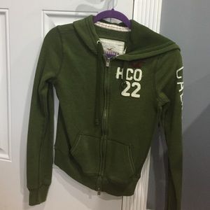 Hollister olive green zip up hoodie