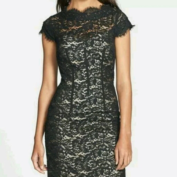 NWT Monique Lhuillier Lace Cap Sleeve Dress, Black - Picture 1 of 6