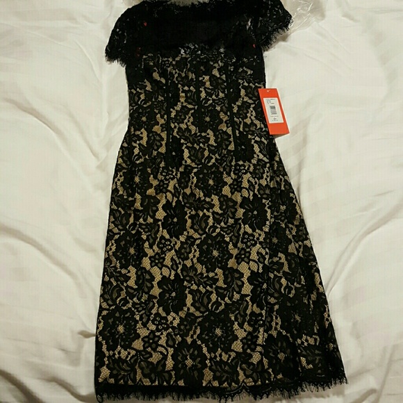 NWT Monique Lhuillier Lace Cap Sleeve Dress, Black - Picture 4 of 6