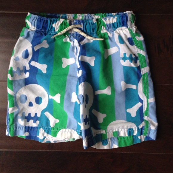 Mini Boden skull swim trunks!