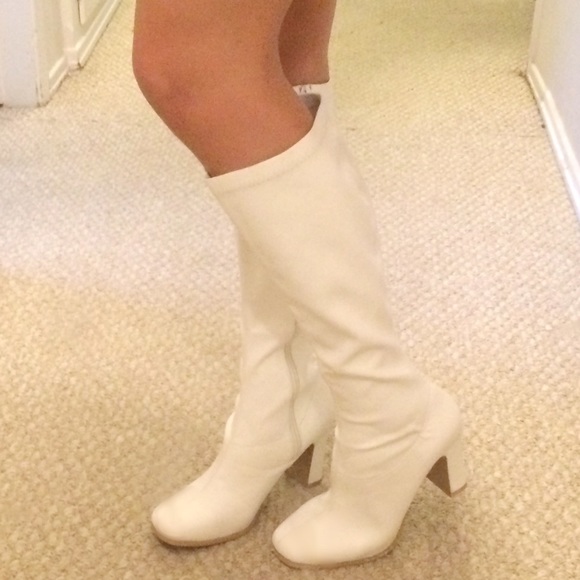 White Go-Go Knee High Boots