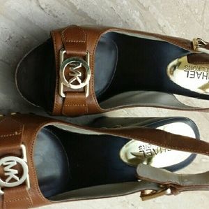 Michael Kors charm sling platform pumps wedge