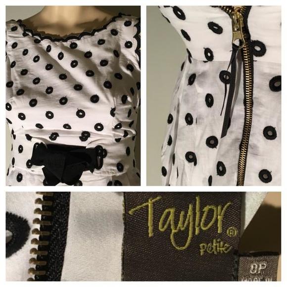 Taylor Petite white/black A-line tank skater dress -- size 0P - Picture 3 of 4