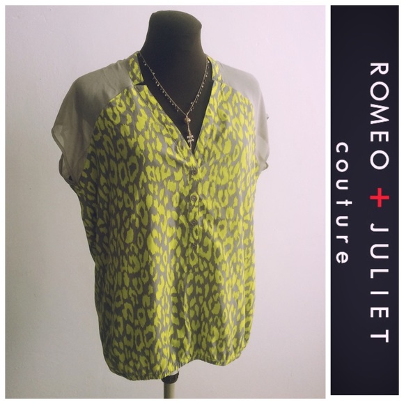 Romeo and Juliet yellow gray leopard blouse