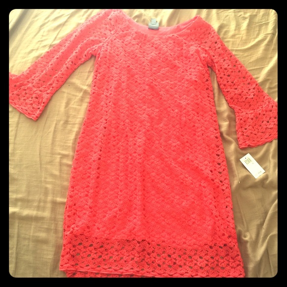 BNWT LOVEly Coral Crochet Dress