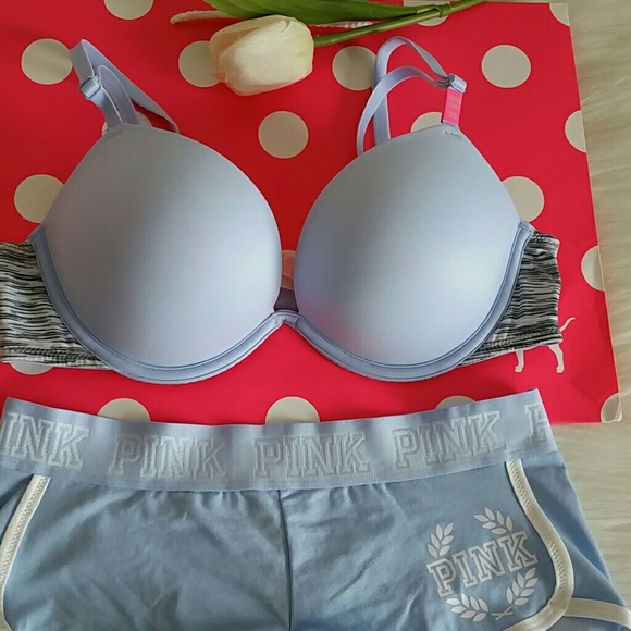 HOLD Nwt Pink Vs Push-up Bra + Logo boyshort Set. - Picture 2 of 4