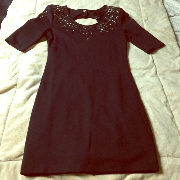 Black mini dress with jeweled detail