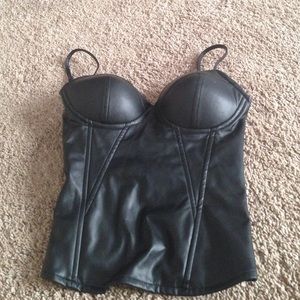 Black faux leather bustier