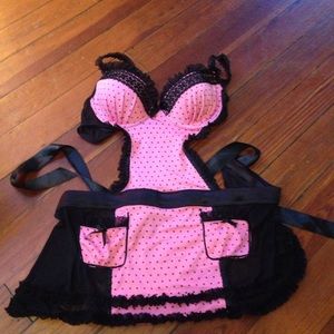 Pink polkadoted lingerie apron