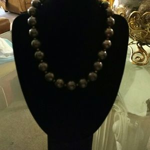 CHARCOAL, METALLIC BEADED NECKLACE