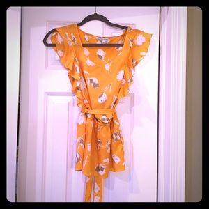 Banana republic tie waist ruffle sleeve top