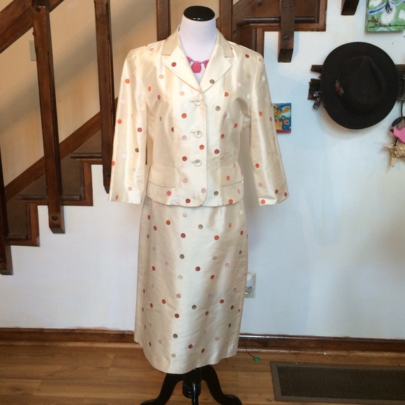 Flash Sale Talbots Silk Creme Polka Dot Suit