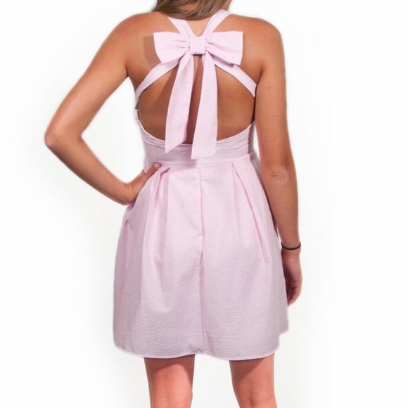 Purple Seersucker Bow Back Dress with Open Back