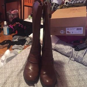 Brown leather riding boots