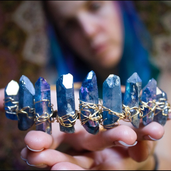 Light Blue Titanium Quartz Gold Fairy Crown - Picture 2 of 4